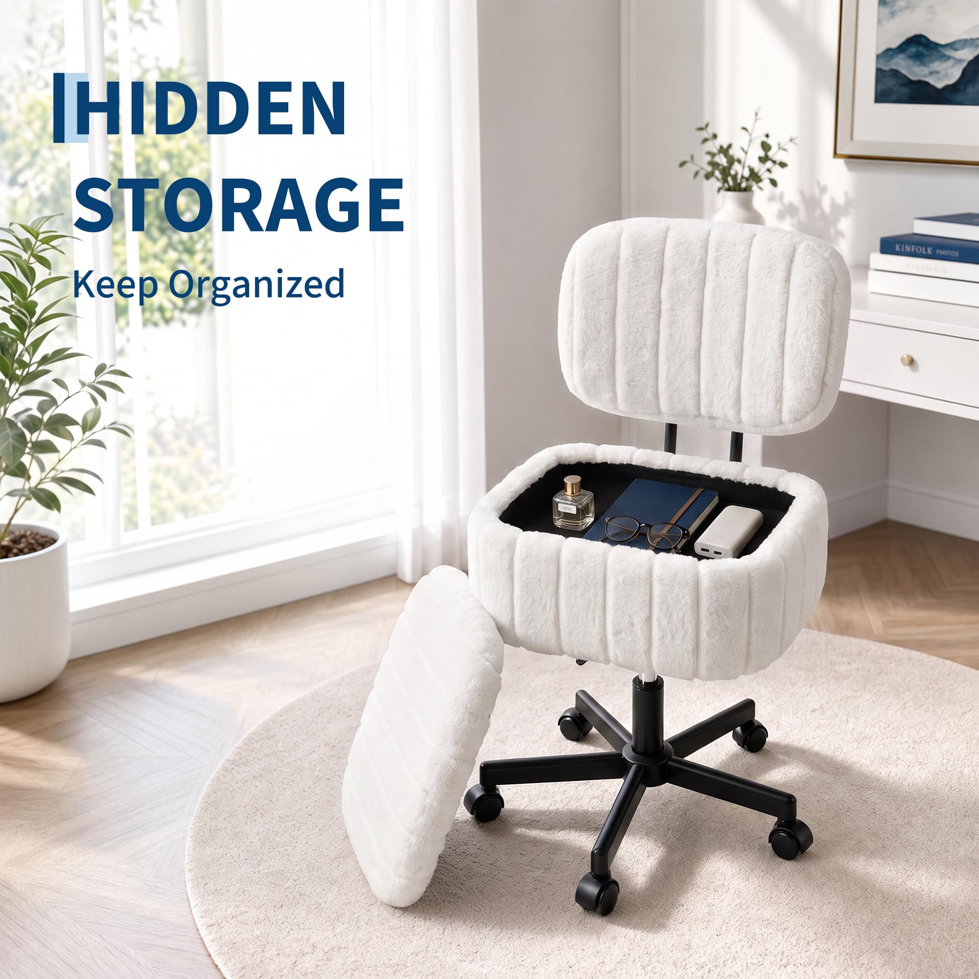 Vanity Chair with Storage, Fau - Office Stool review and price