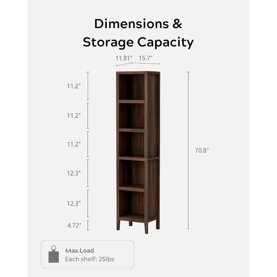 71 Tall Narrow Bookcase, 5-Tie - Bookshelf review and price